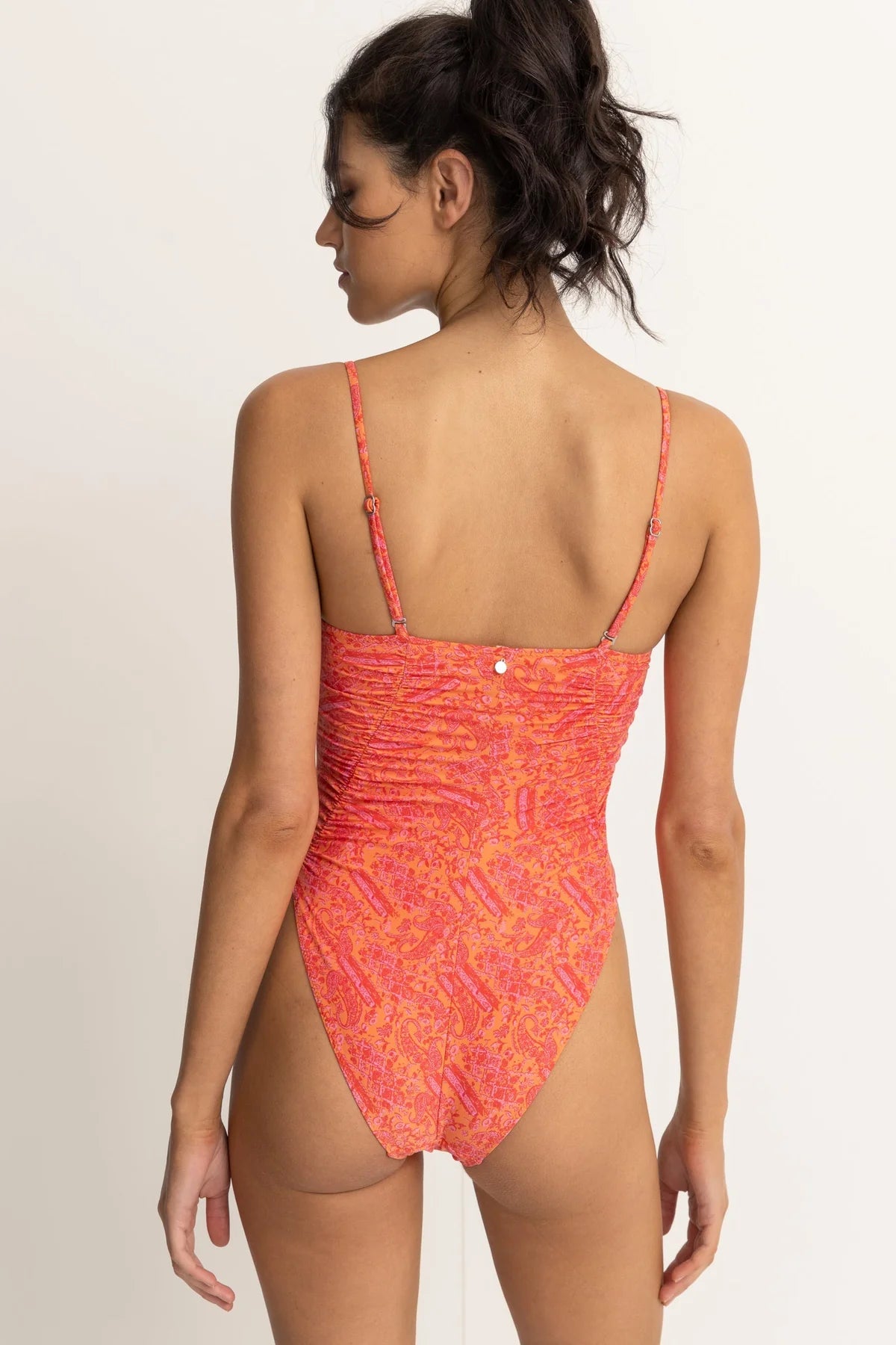Adia Paisley Scrunched Side One Piece Orange | Collective Request 