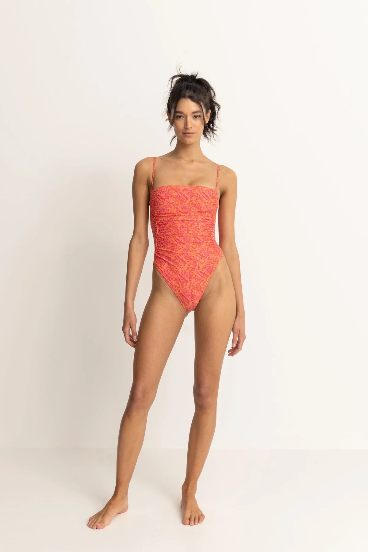 Adia Paisley Scrunched Side One Piece Orange | Collective Request 