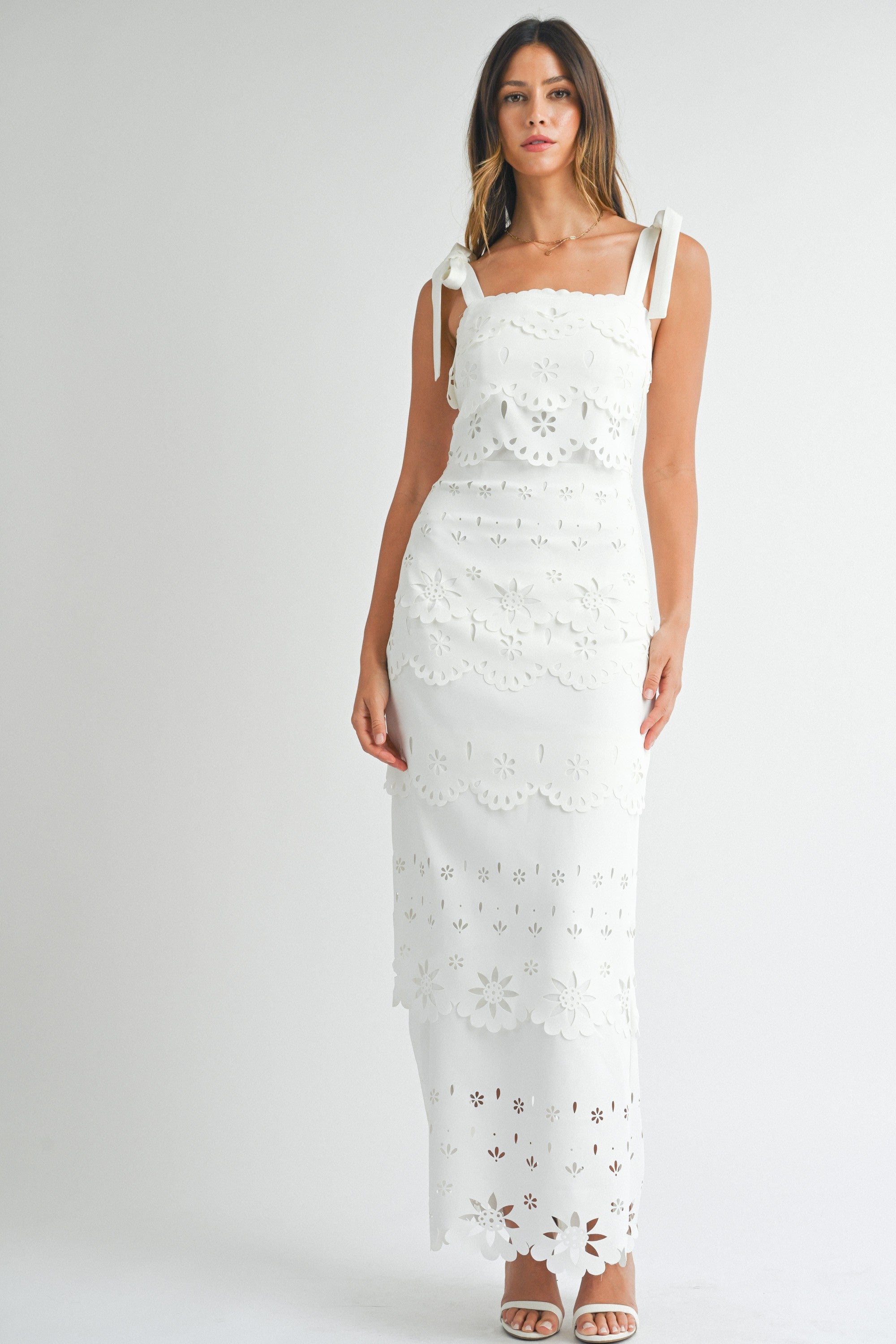 Scallop Laser Cut Maxi Dress with Shoulder Strap | Collective Request 