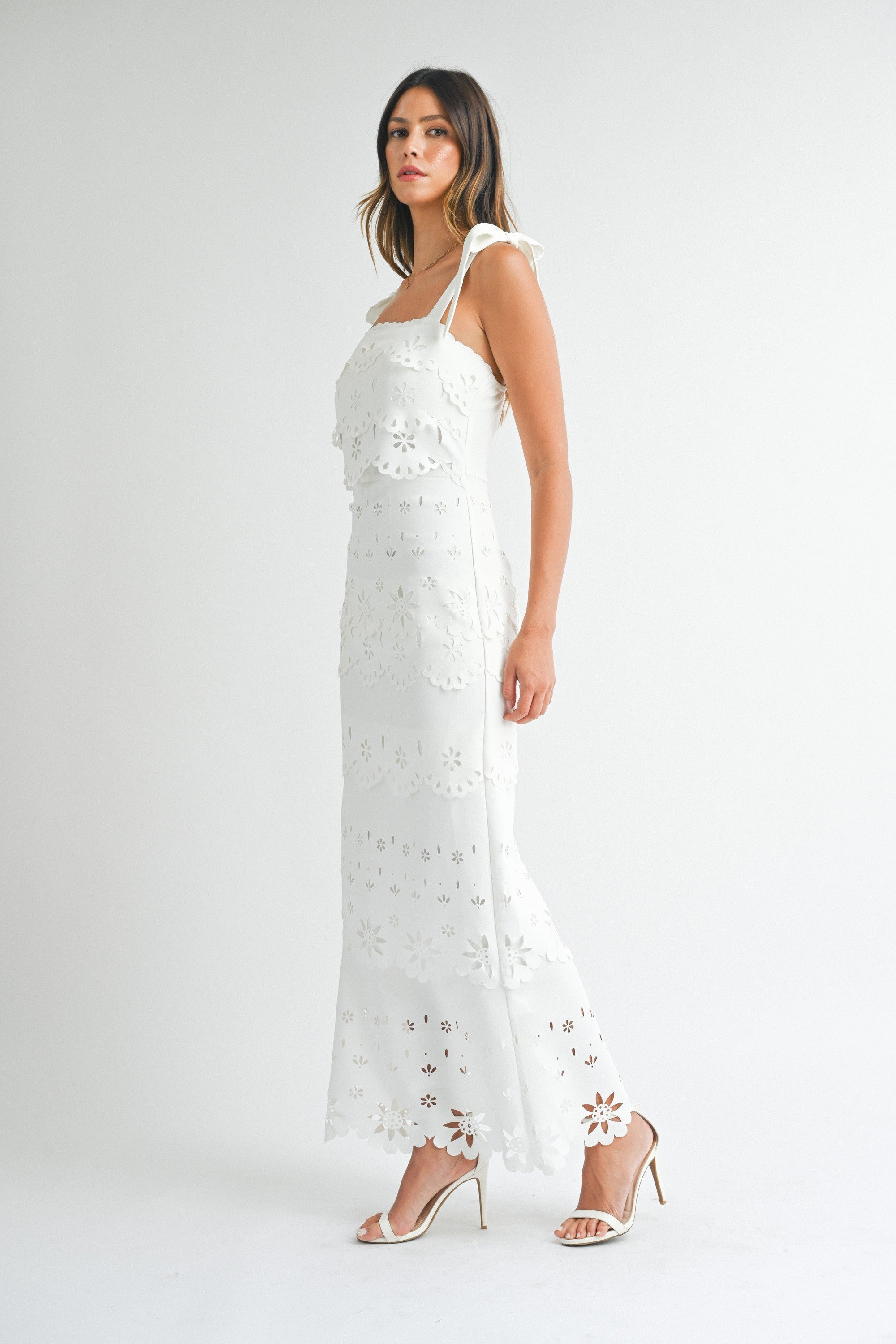 Scallop Laser Cut Maxi Dress with Shoulder Strap | Collective Request 