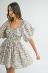 Floral Print V-Neck Puff Sleeve Mini Dress  | Collective Request 