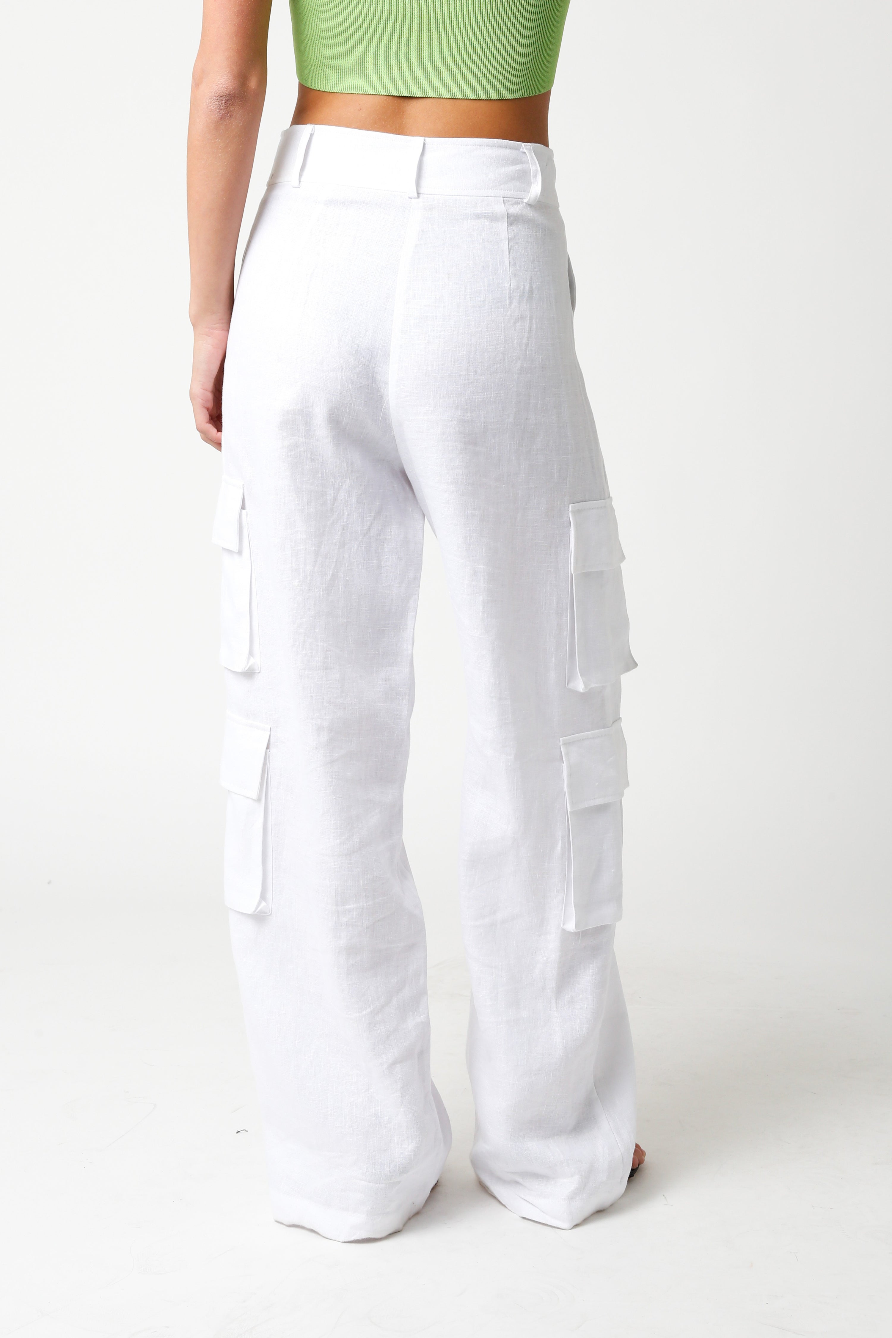 White Tracy Linen Cargo Pants
