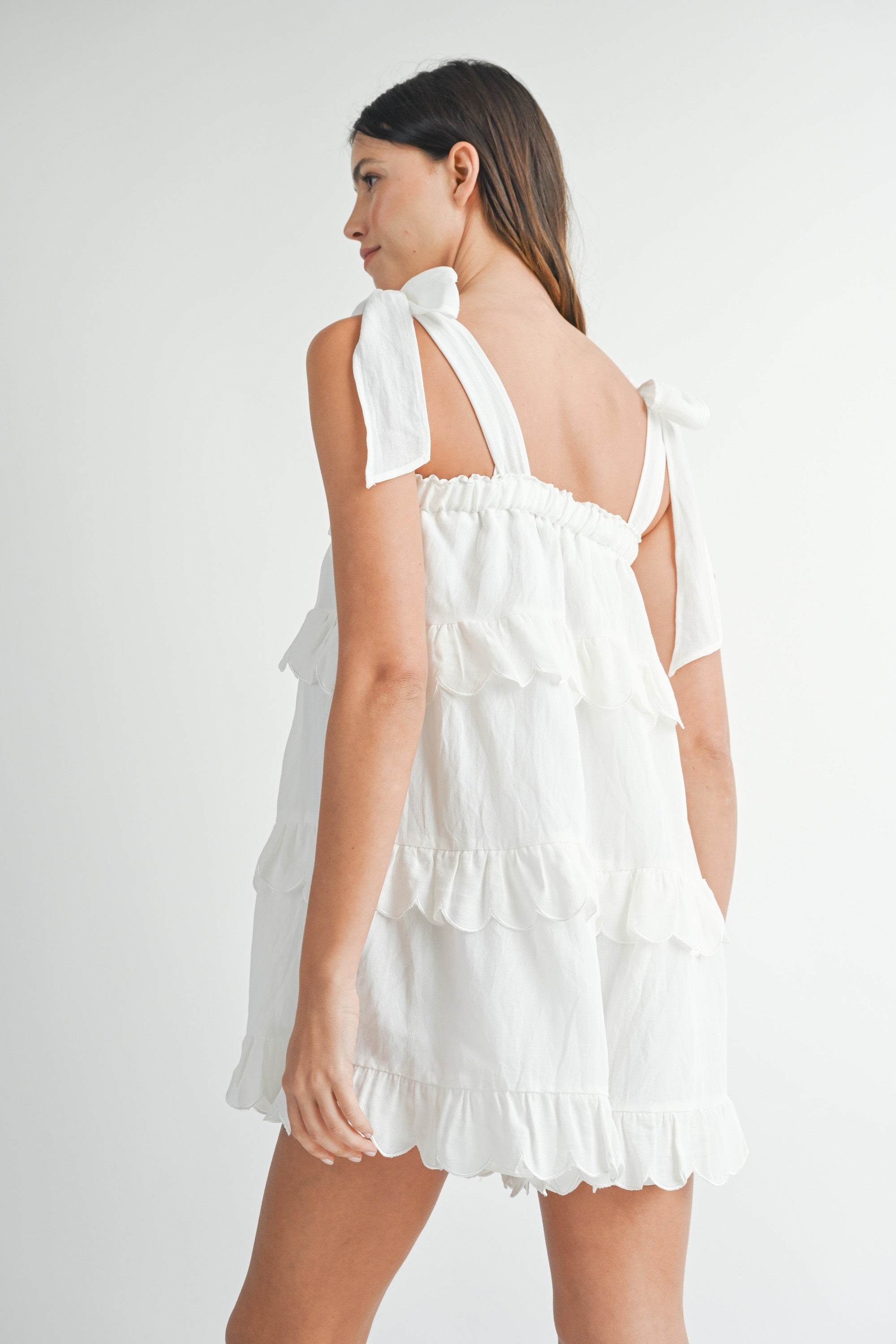 Ruffle Tiered Romper with Scalloped Hem Detail | Collective Request 
