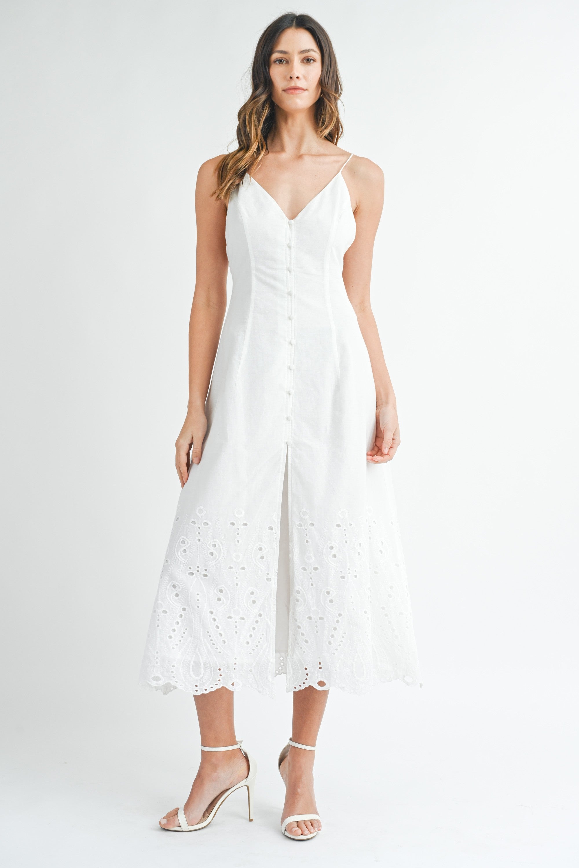 Eyelet Embroidered Lace Open Back Midi Dress | Collective Request 