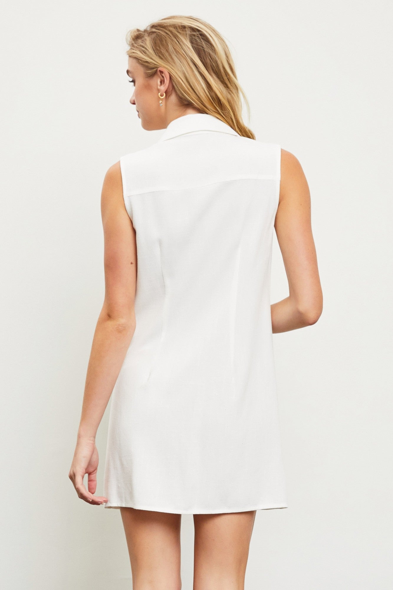 White Ruched Collar Dress