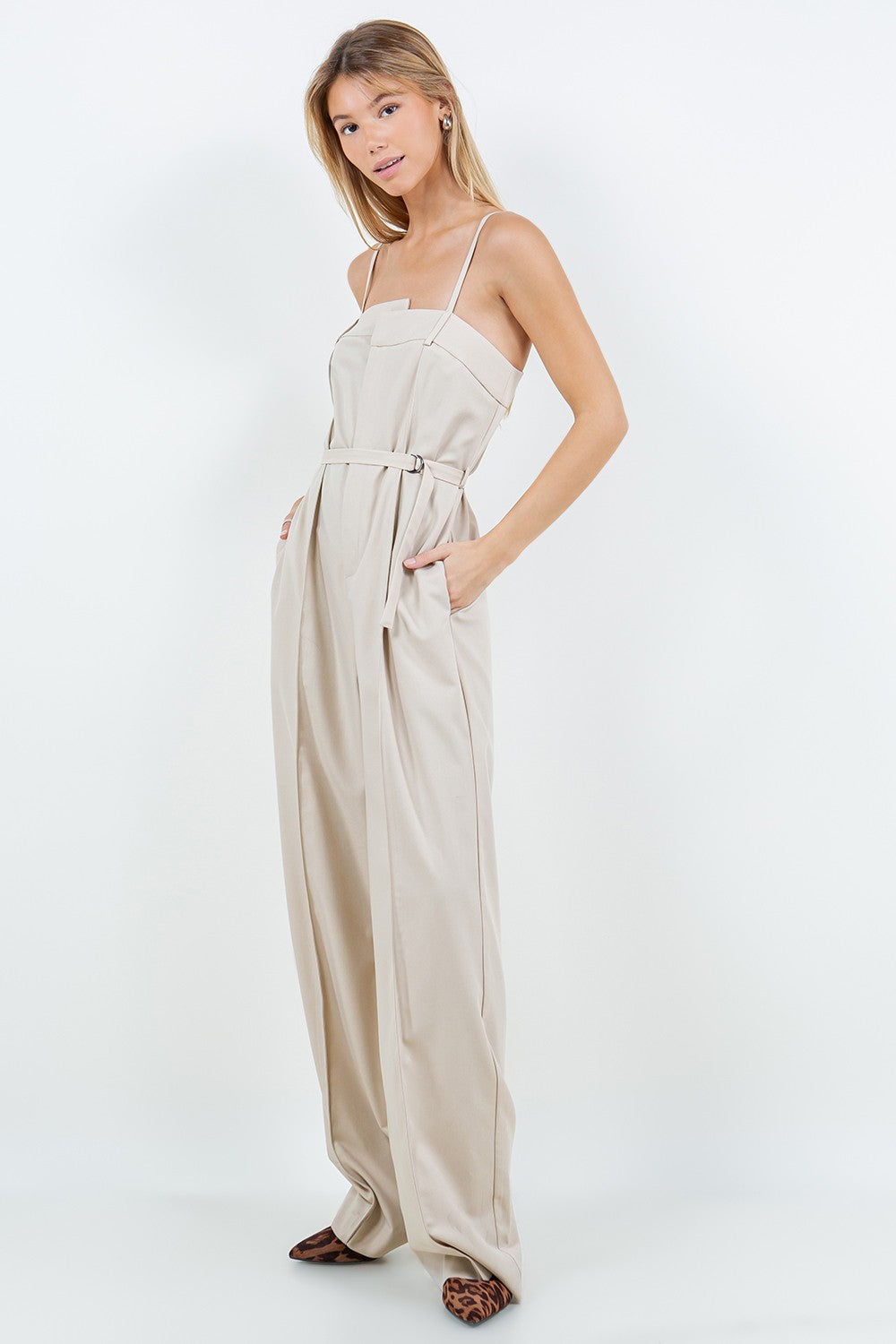 Taupe Belted Jumpsuit | Collective Request 