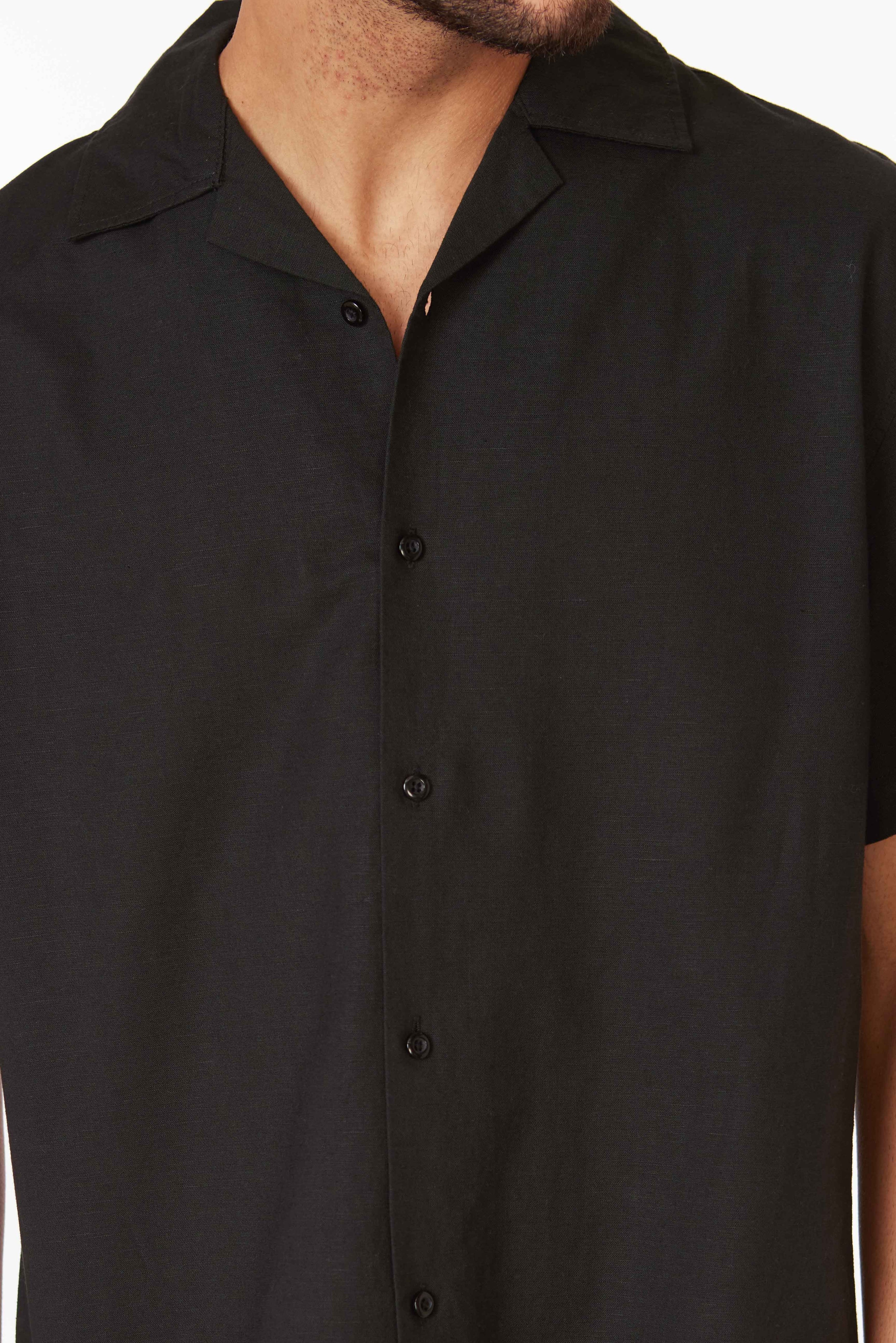 Black Linen Blend Shirt