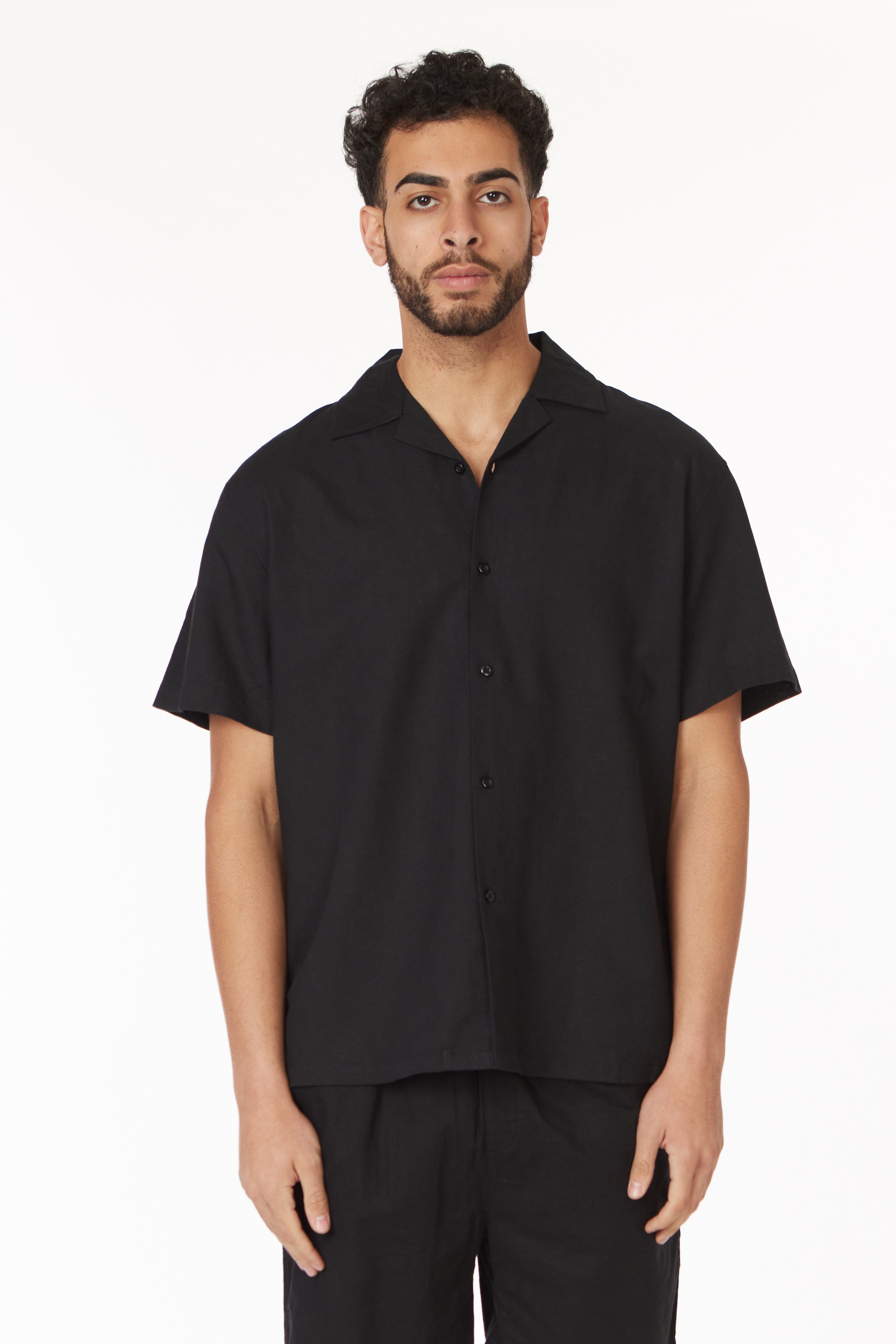 Black Linen Blend Shirt