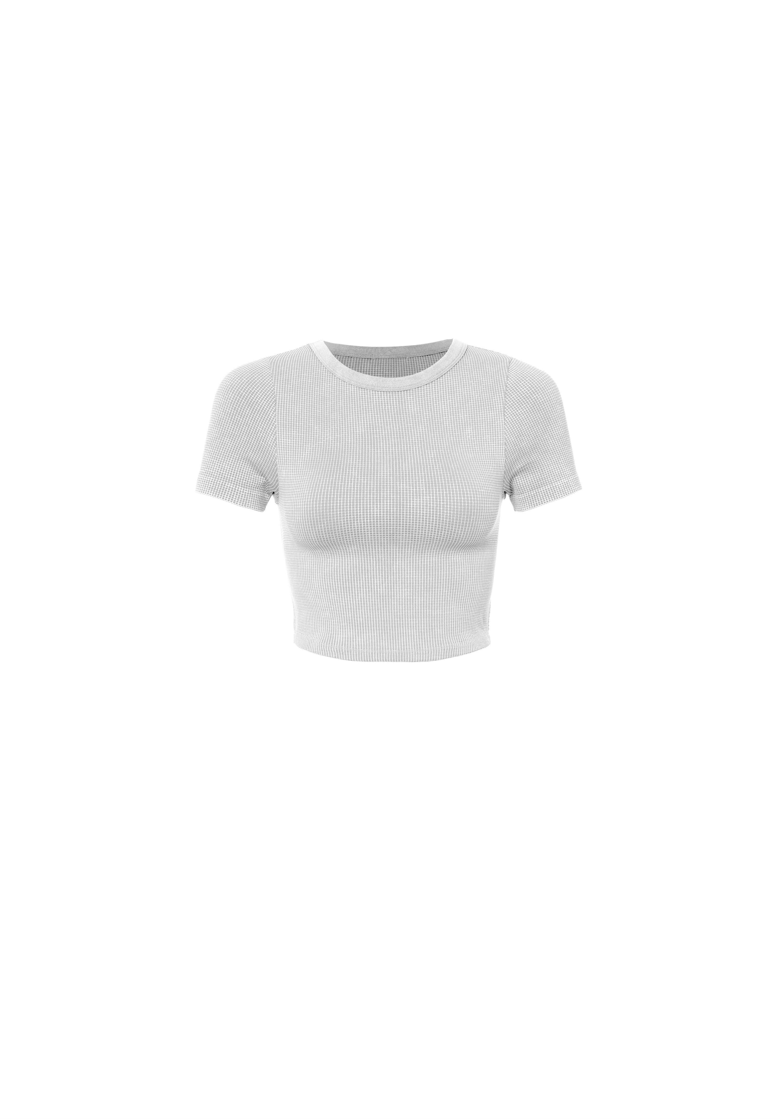 White Waffle Round Hem Shortsleeve Tee