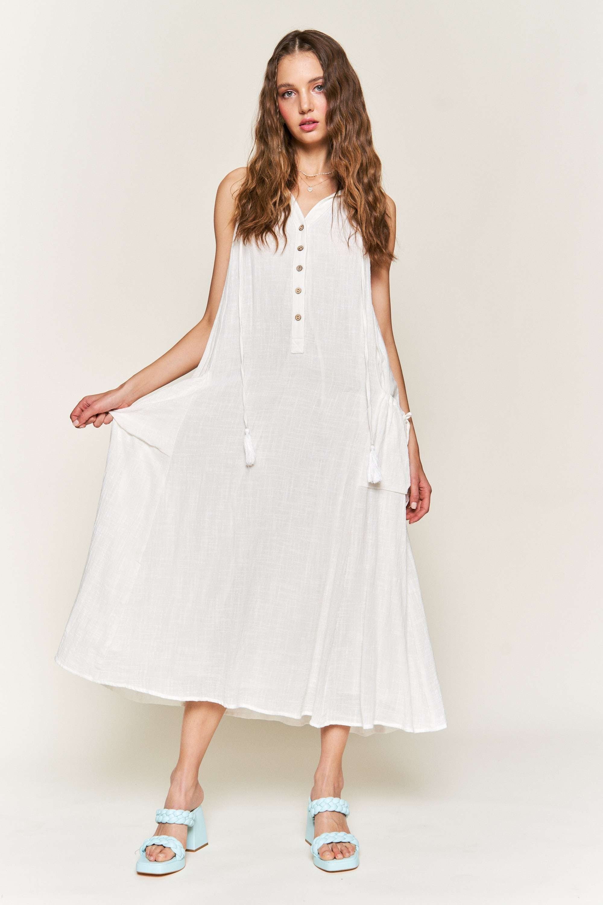 White Maxi Dress With Button Details | Collective Request 
