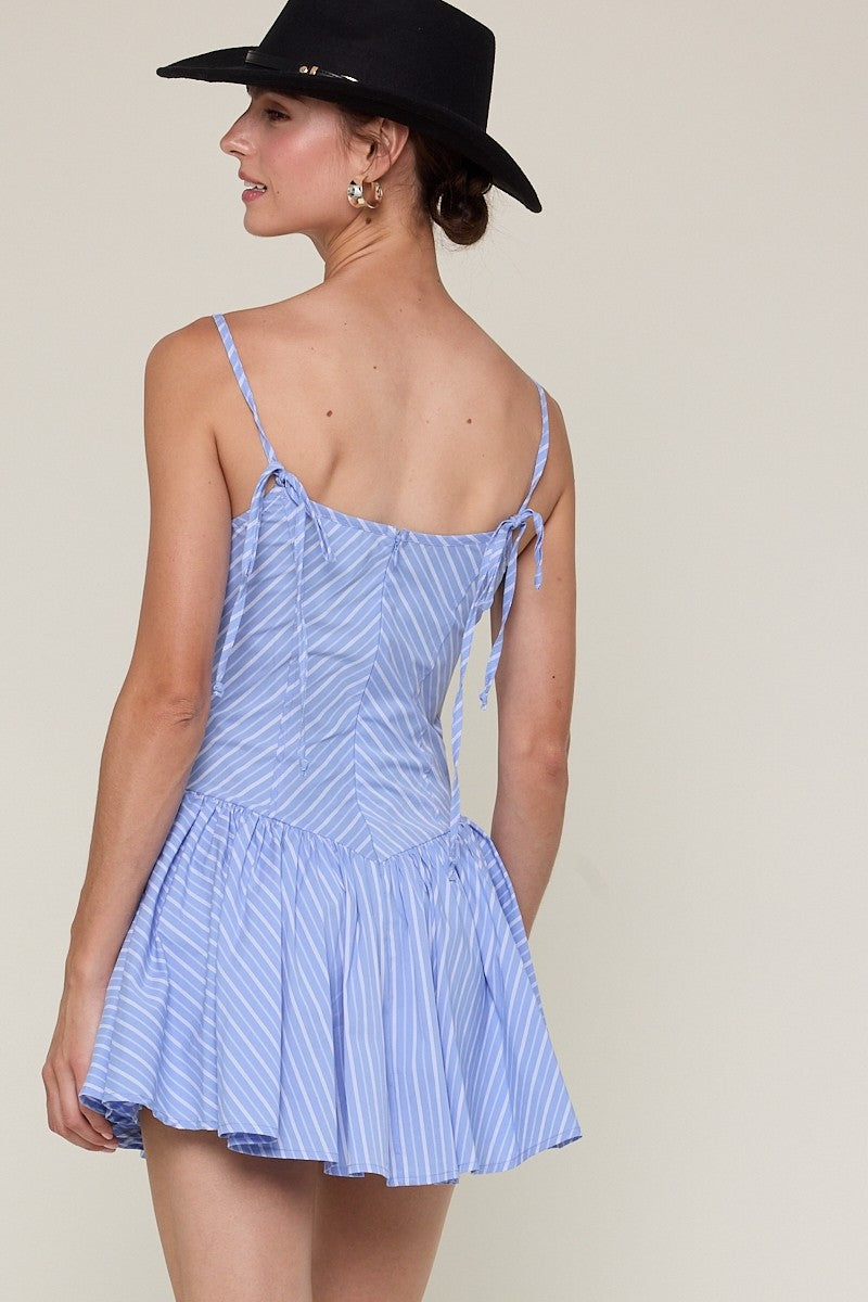 Blue Striped Tie Strap Casual Fit & flare Mini Dress