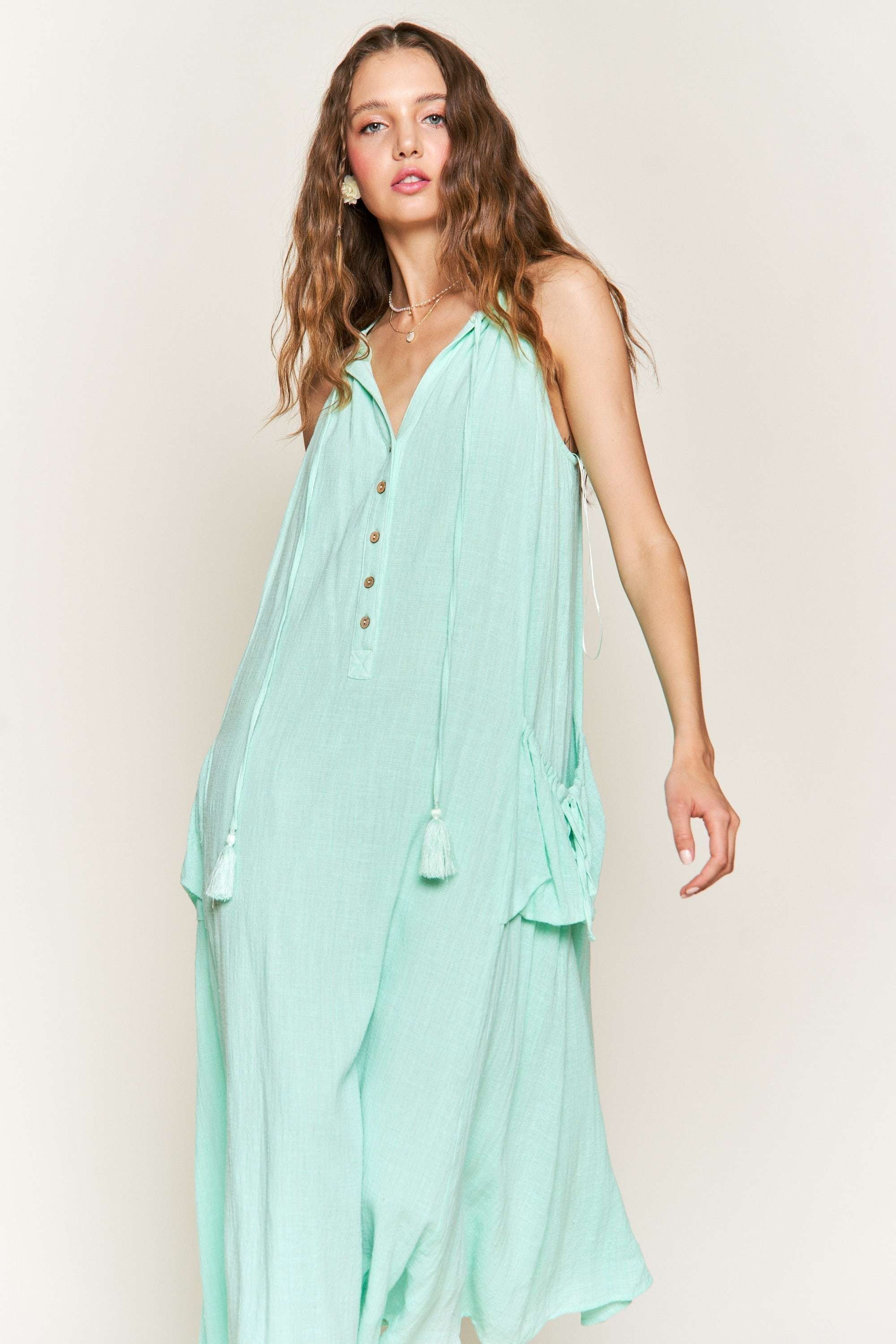 Mint Maxi Dress With Button Details | Collective Request 
