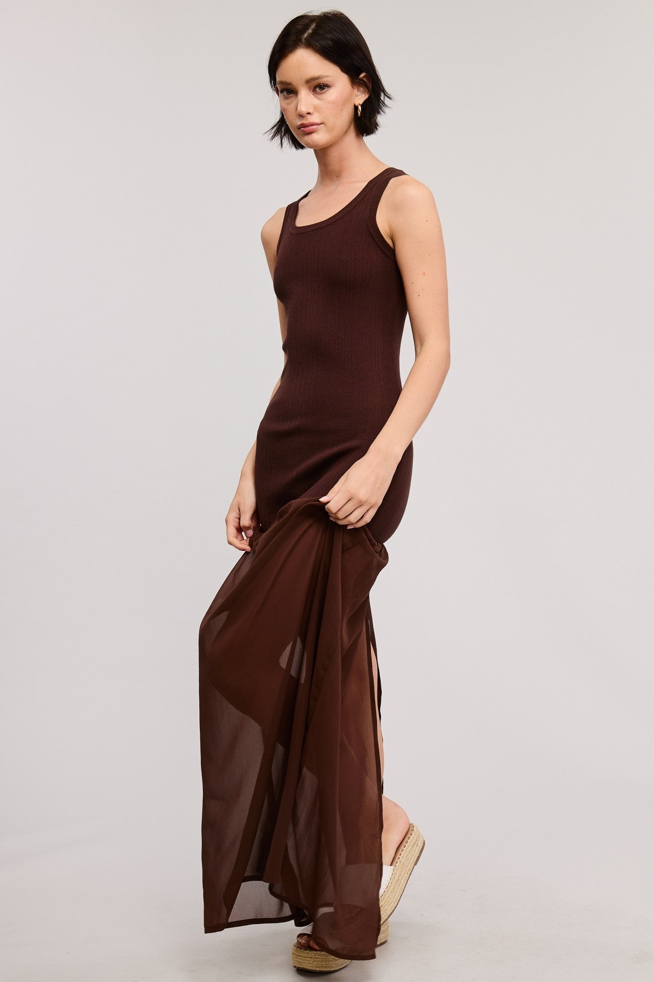 Seductive Bodycon Sheer Contrast Maxi Dress