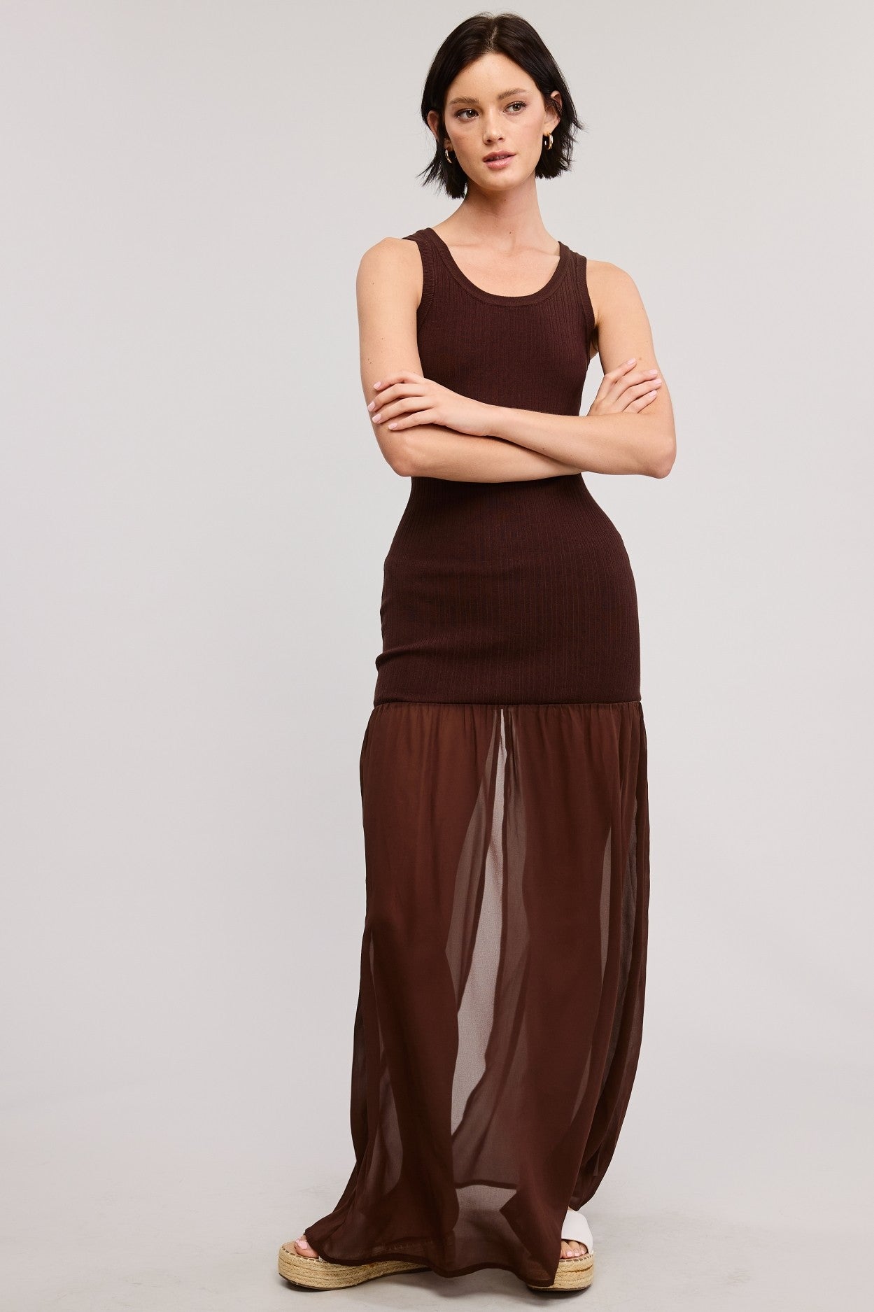 Seductive Bodycon Sheer Contrast Maxi Dress