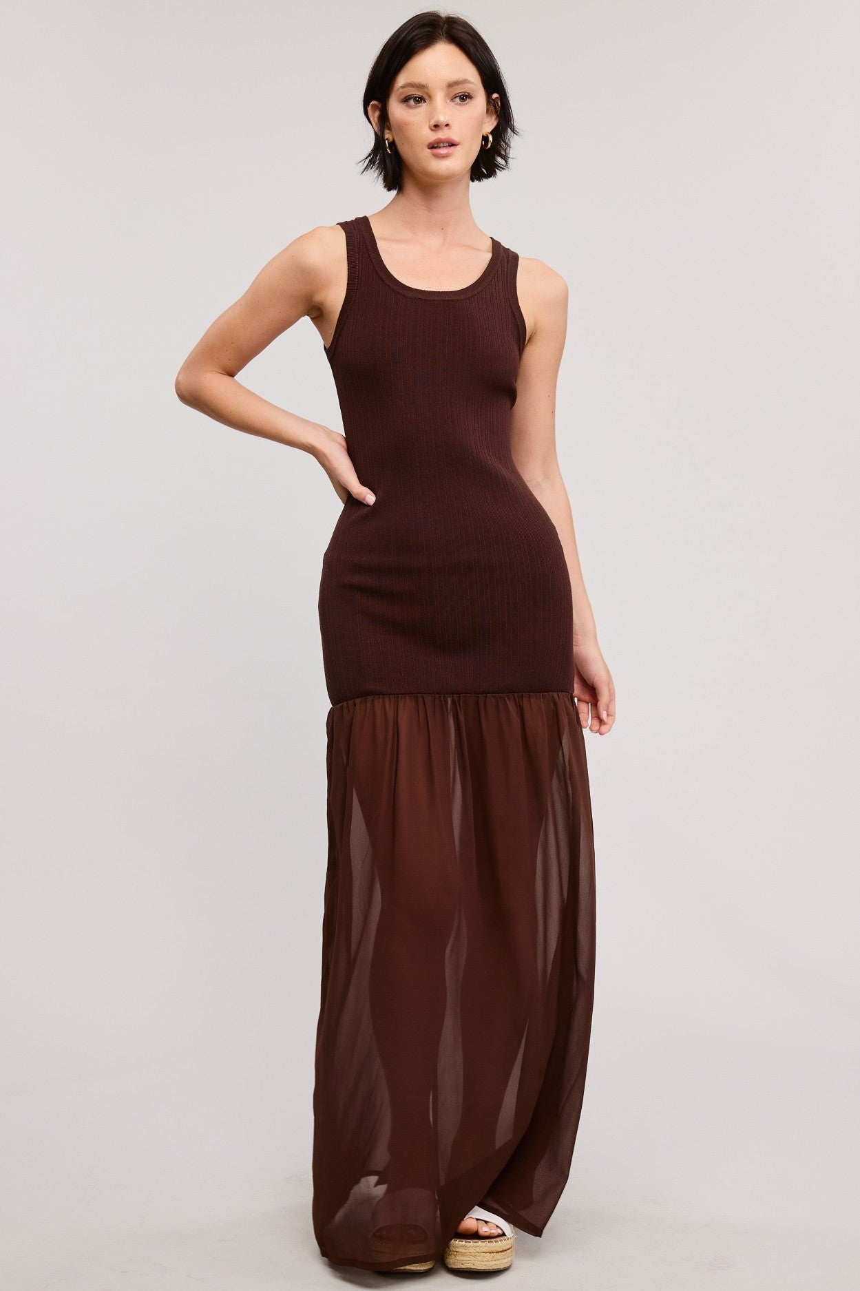 Seductive Bodycon Sheer Contrast Maxi Dress