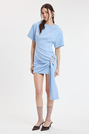 Blue Padded Shoulder Mini Dress