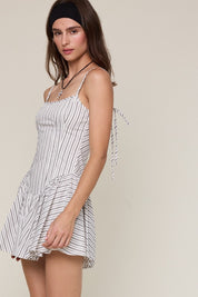 Black Striped Tie Strap Casual Fit & flare Mini Dress