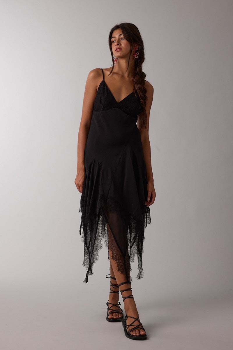 High-low Lace Down V-neck Open Back Midi Dress