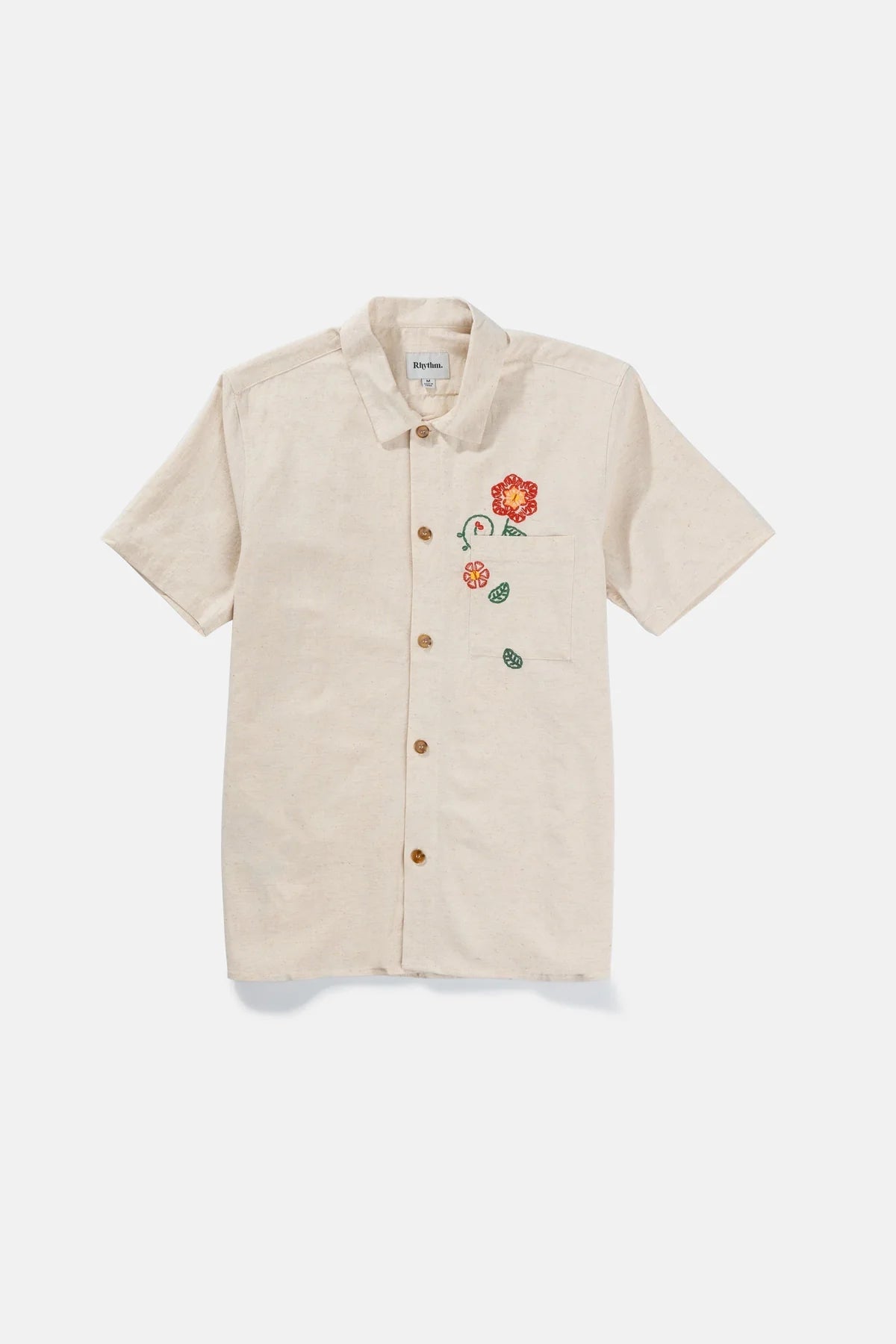 Flower Embroidery Ss Shirt Natural | Men Collective