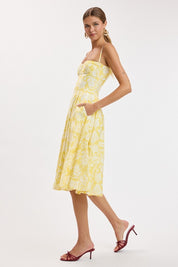 Yellow Floral Sleeveless Underwire Long Midi Dress