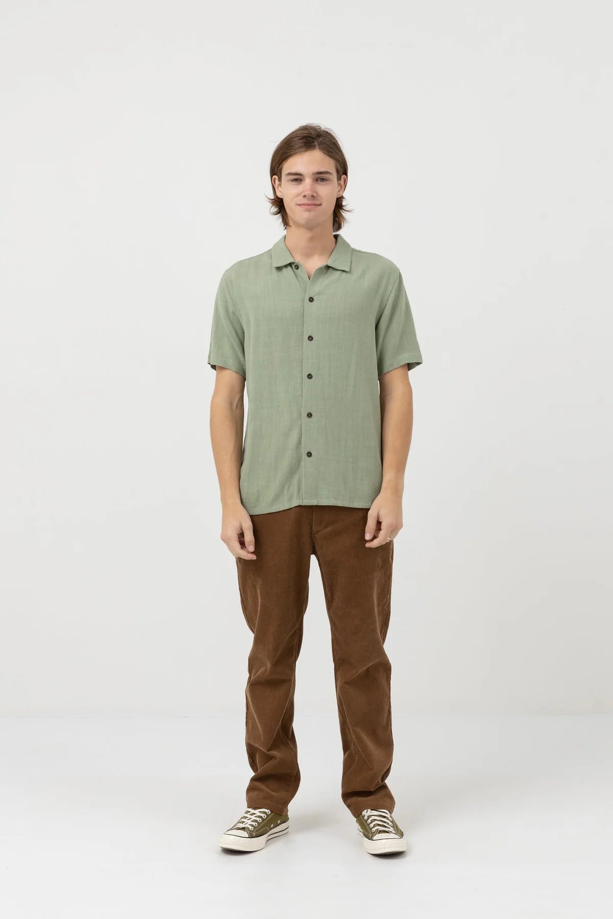 Rhythm Textured Linen Ss Shirt Moss | Collective Request 