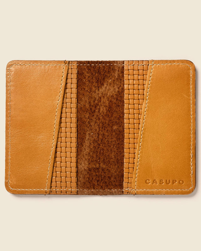 RFID Compact Bifold Wallet - Tan woven emboss