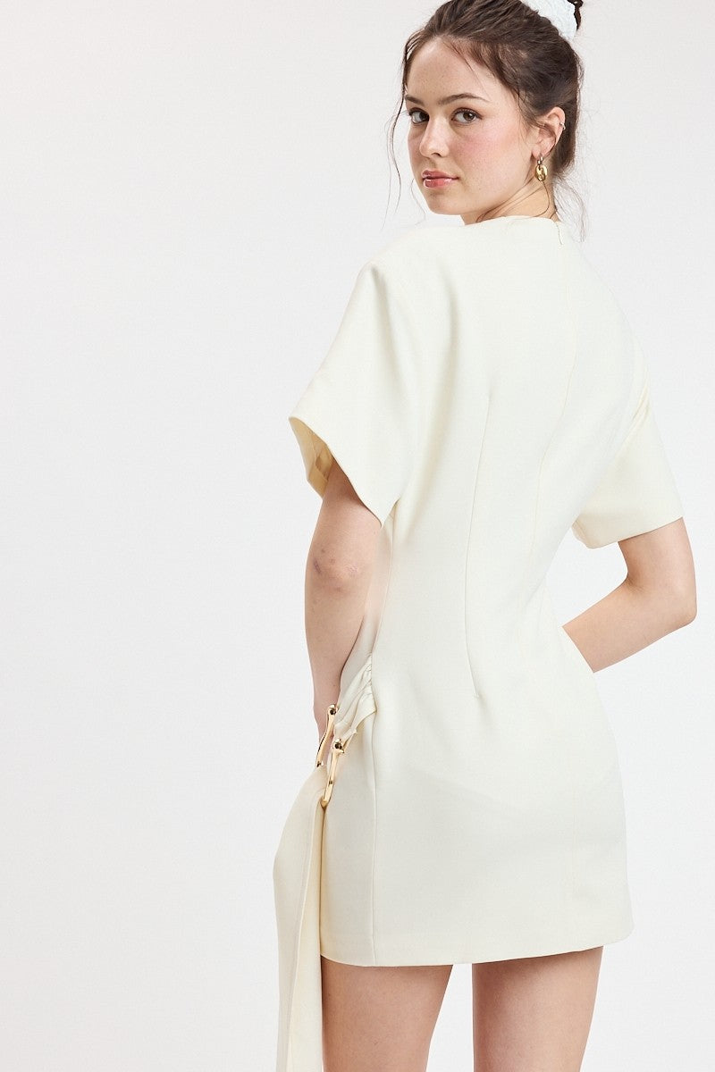 Cream Padded Shoulder Mini Dress