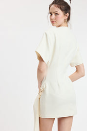 Cream Padded Shoulder Mini Dress
