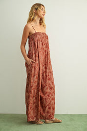 Leaf Printed Loose Jumpsuit
