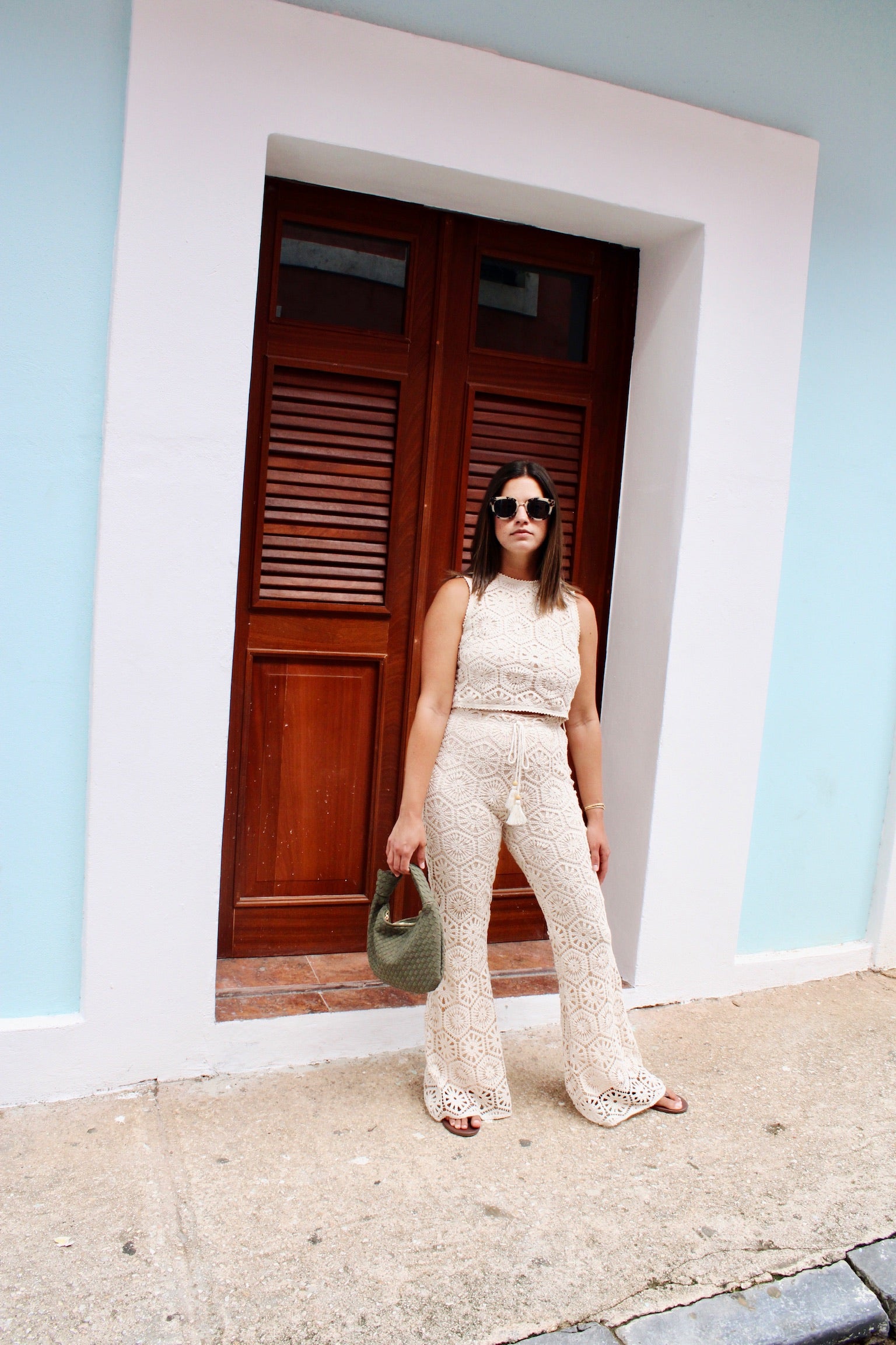 Crochet Lace Crop Top & Bell Bottom Pants