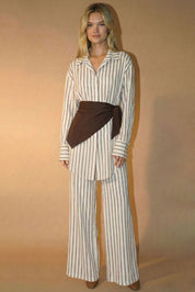 Striped Top Pants And Scarf Set