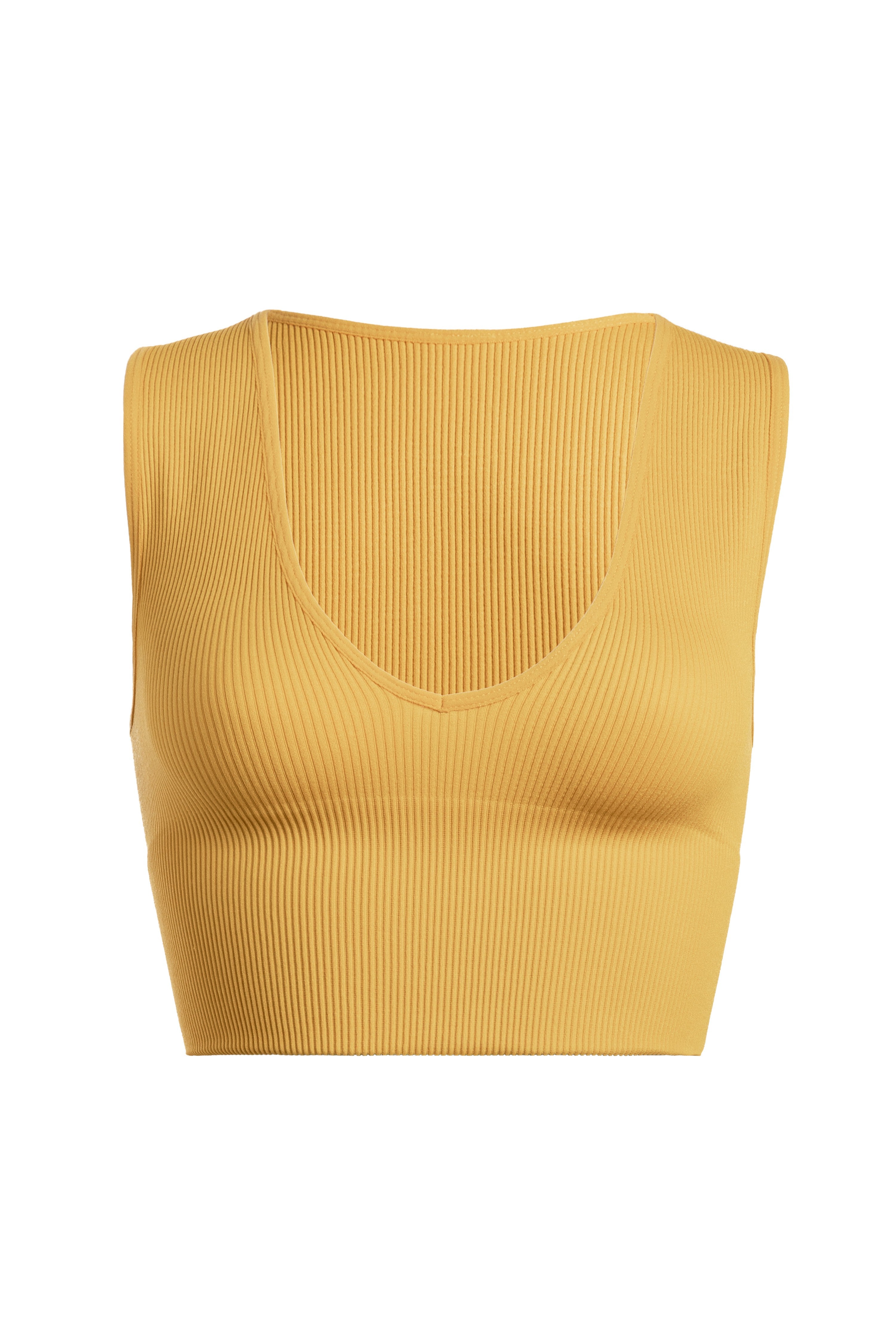Mustard Deep V Thick Rib Crop Tank | Collective Request 