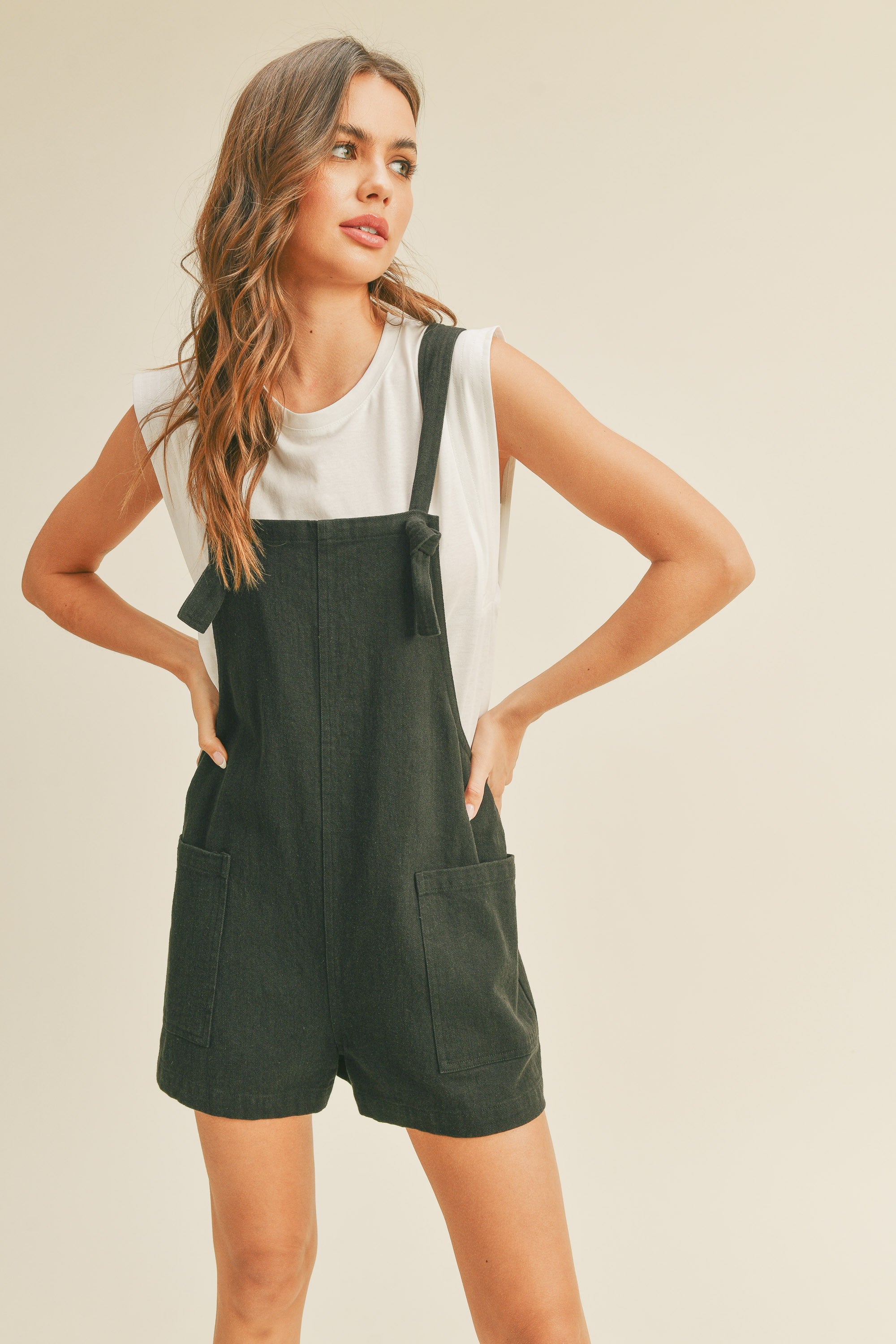 Black Cotton Linen Short Overall | Collective Request 