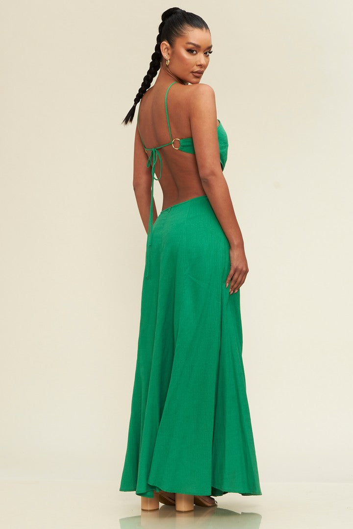 Kelly Green Ring Linen Maxi Dress