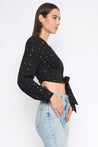 Deep V Neck Long Sleeve Crop Top | Collective Request 