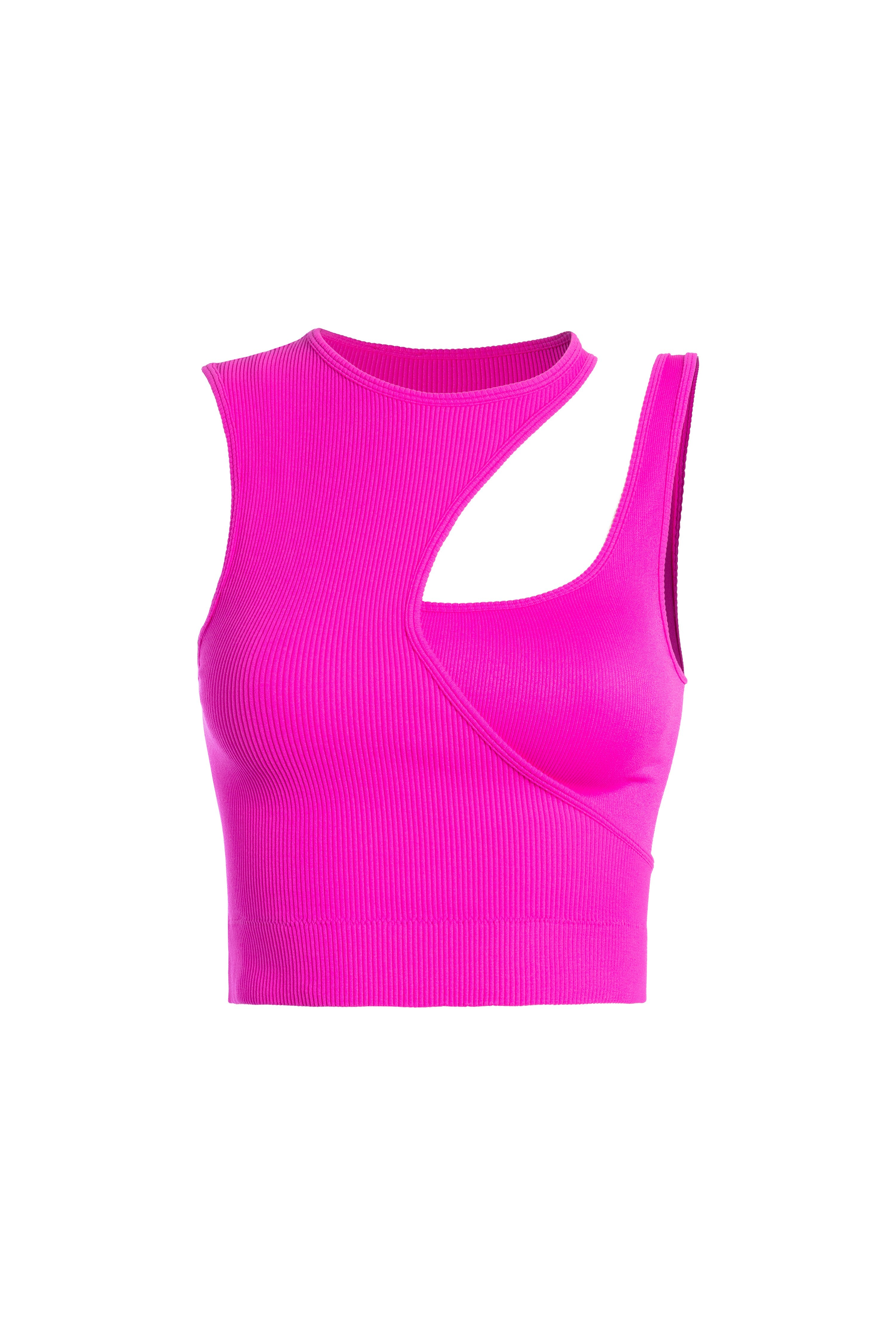 Fuchsia Double Layer Asymmetric Crop Tank | Collective Request 