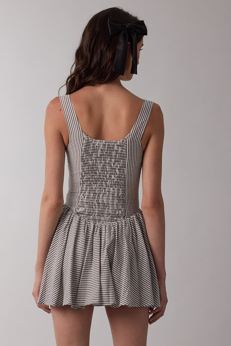 Stripe Print Wide Strap Fit & Flare Mini Dress