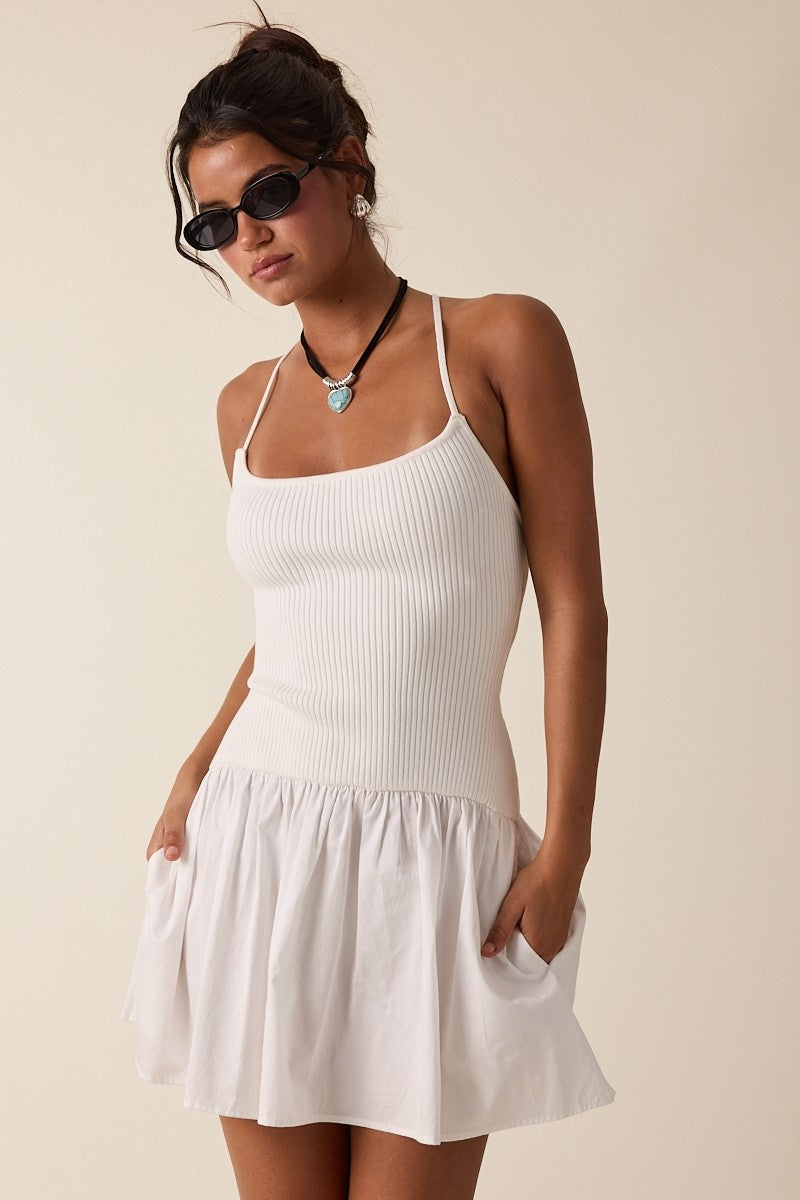 Open Back Crossed Tie Fit&flare Mini Dress