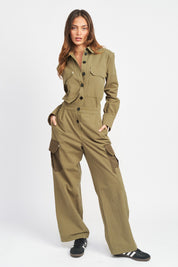 Utility Cargo Cotton Jumpsuit