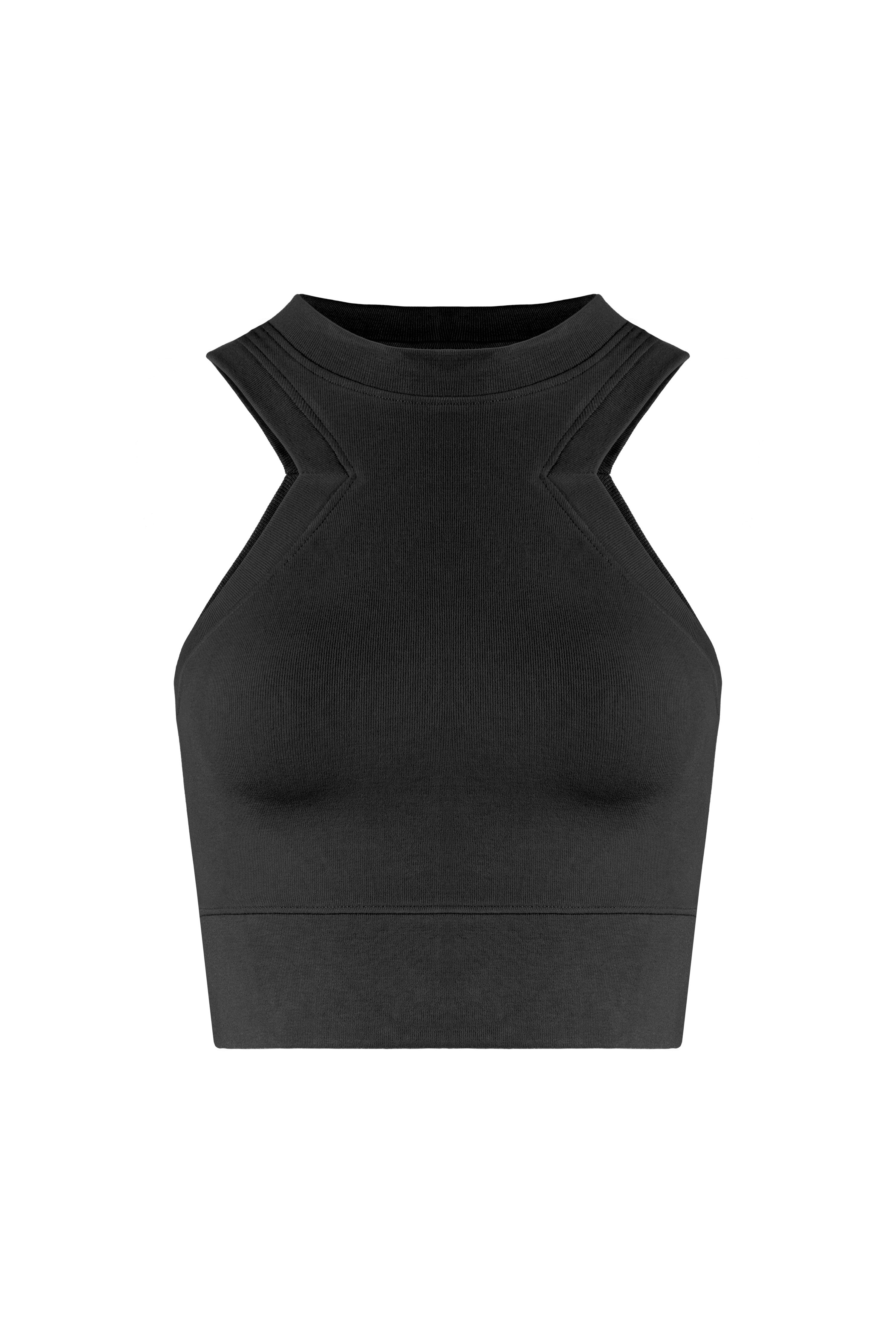 Black Carved Triangular Armhole Banded Crop Tank | Collective Request 