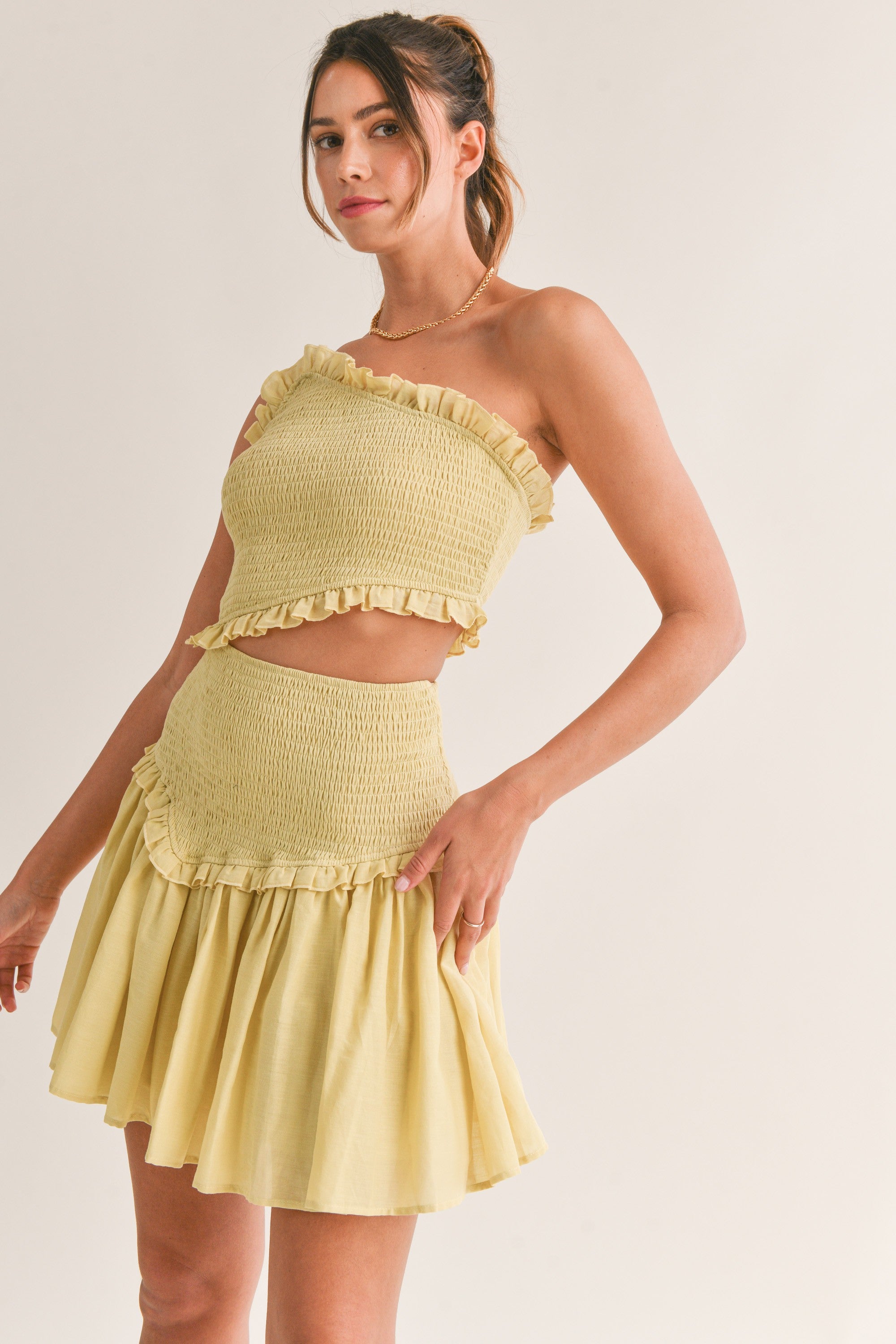Lime One Shoulder Cutout Ruffle Mini Dress | Collective Request 