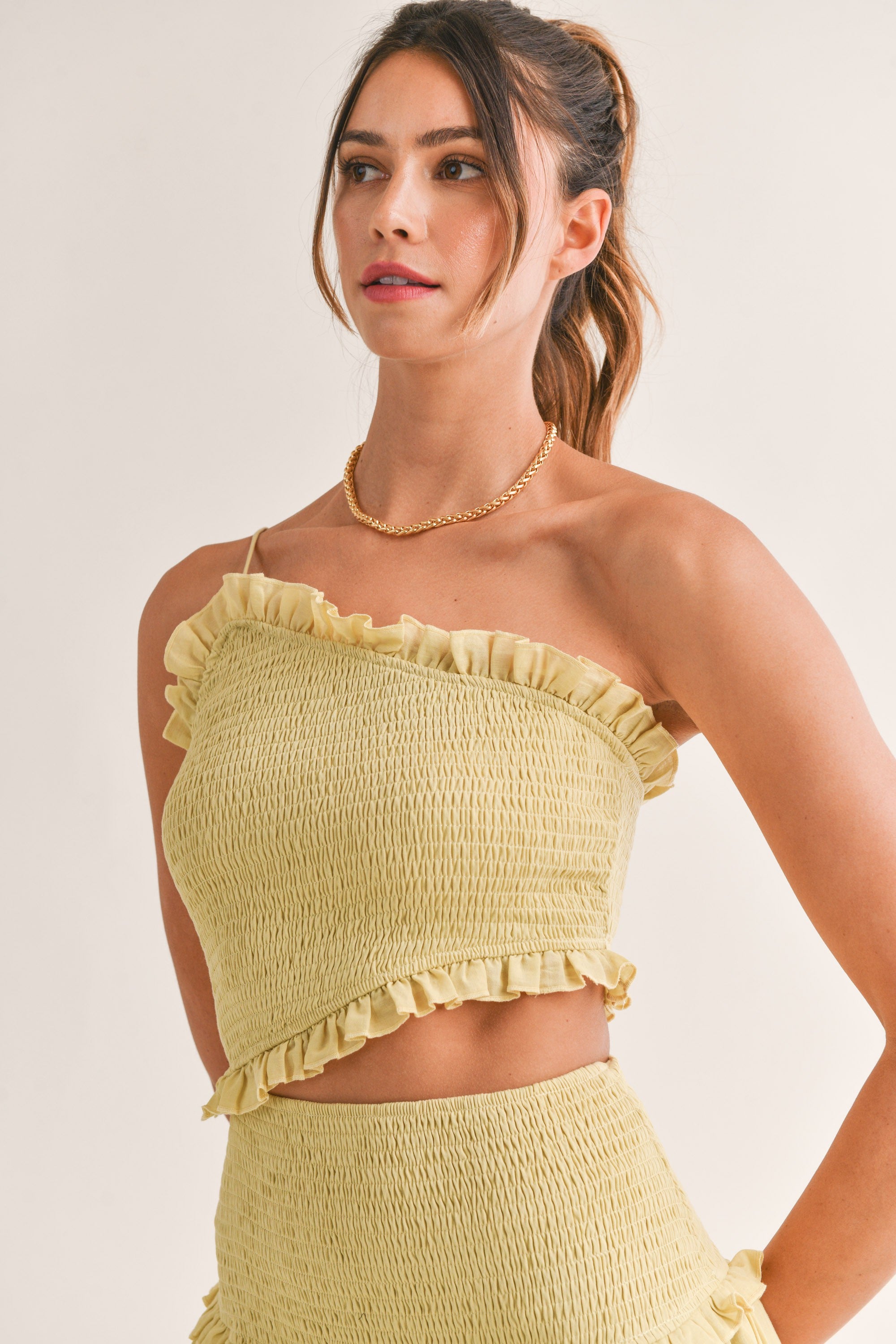 Lime One Shoulder Cutout Ruffle Mini Dress | Collective Request 
