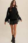 Black Knit Sweater with Fringe Sequin Sleeves | Collective Request 