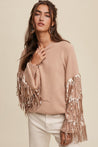 Gold Knit Sweater with Fringe Sequin Sleeves | Collective Request 