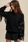 Black Knit Sweater with Fringe Sequin Sleeves | Collective Request 