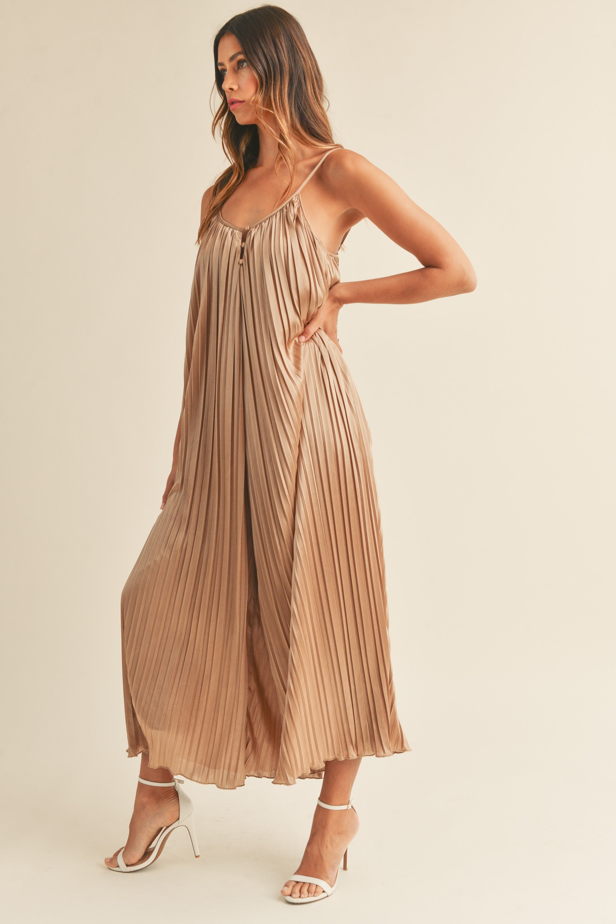 Mocha Sleeveless Pleated Jumpsuit | Collective Request 