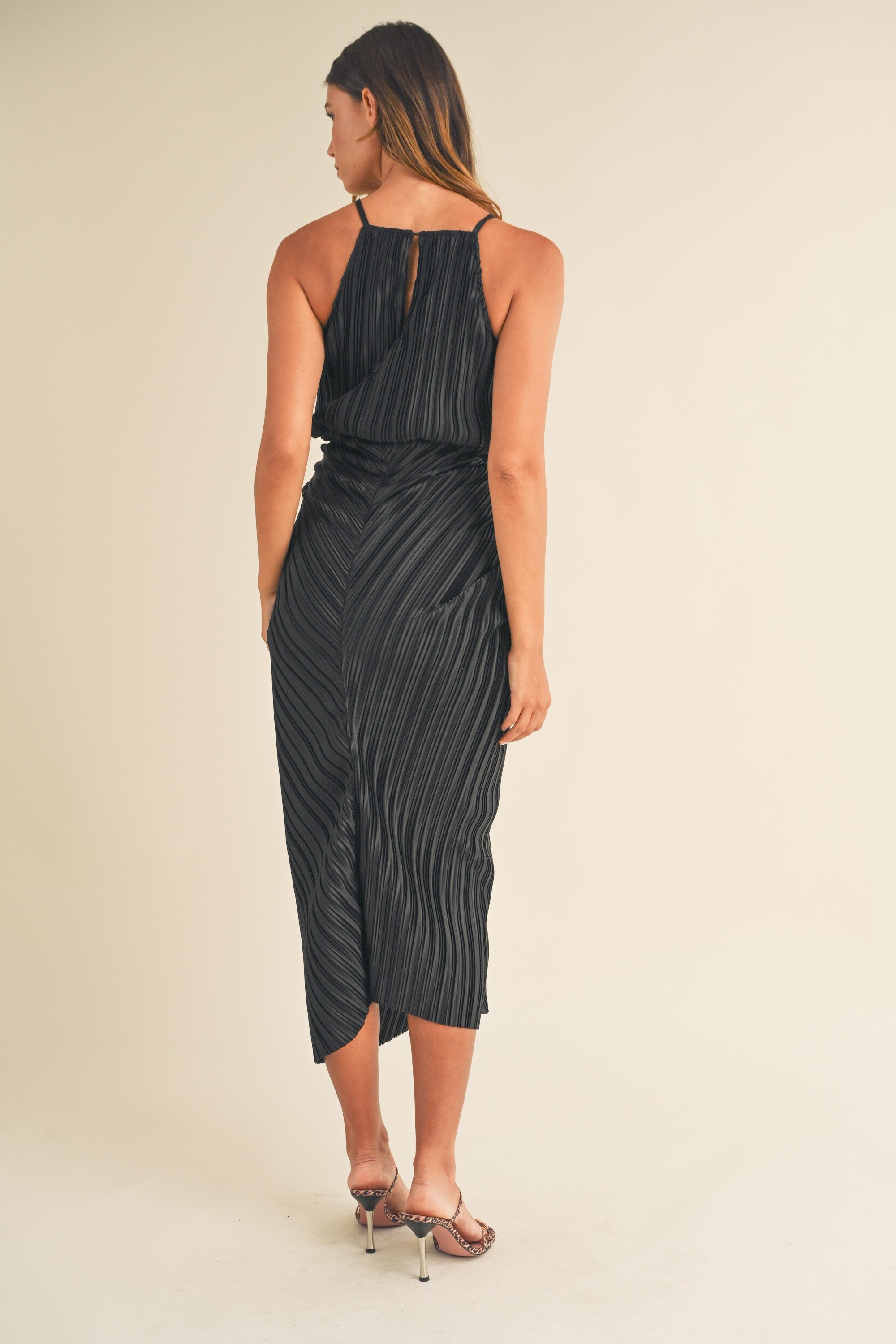 Ruched Pleated Midi Dress with Slit Detail | Collective Request 