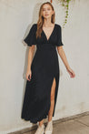Black Satin Flutter Sleeve Plunging Maxi Dress | Collective Request 
