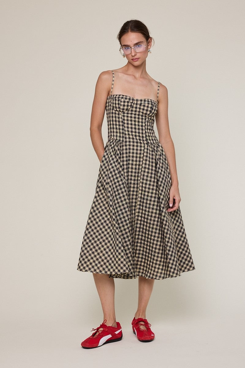 Checker Underwire Sleeveless Long Midi Dress