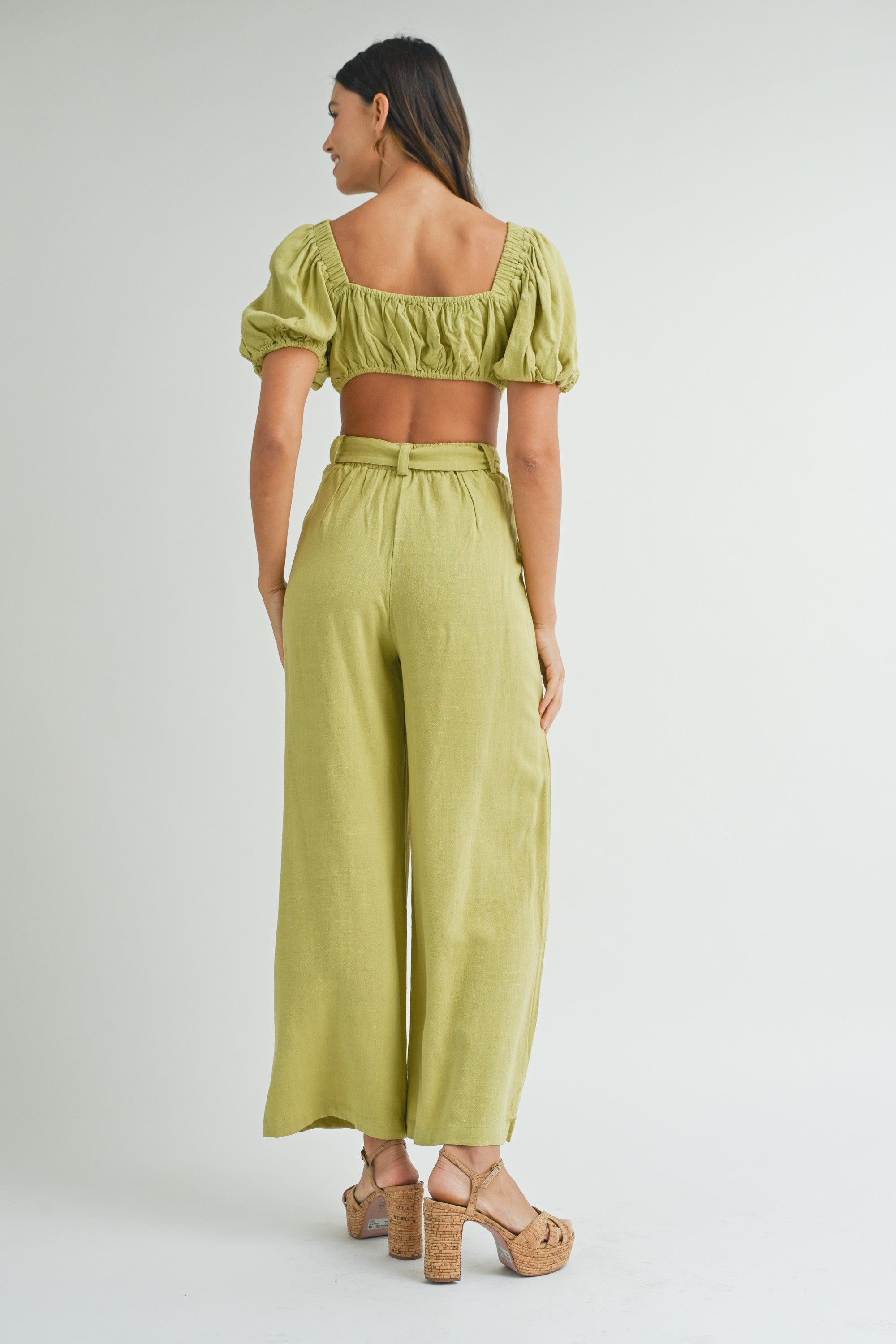Cut Out Drawstring Crop Top Belted Pants Set | Collective Request 